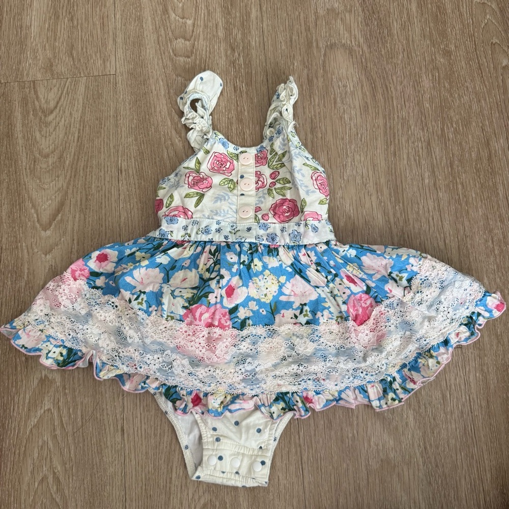 SweetHoney Blue and Pink Floral Lace Sundress